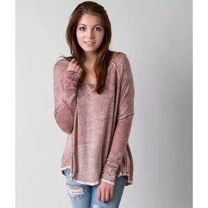 Free People Top Women's Small Oversized Tunic Linen Shirt Brown Pink